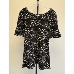 Free People Women's Black White Floral Print Dress Size 4 #57194